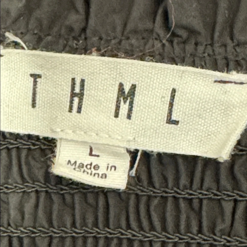 THML Black Smocked Midi Dress VNeck Short Puff Sleeves Size Large - Picture 6 of 7